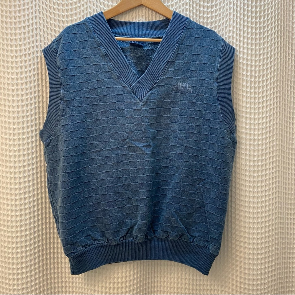 Vintage Alta Tennis Blue Checkerboard V Neck Sweater Vest